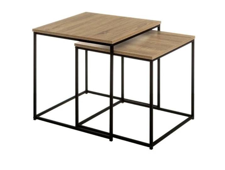 Set de 2 tables basses gigognes bois et métal noir 50x50x50cm
