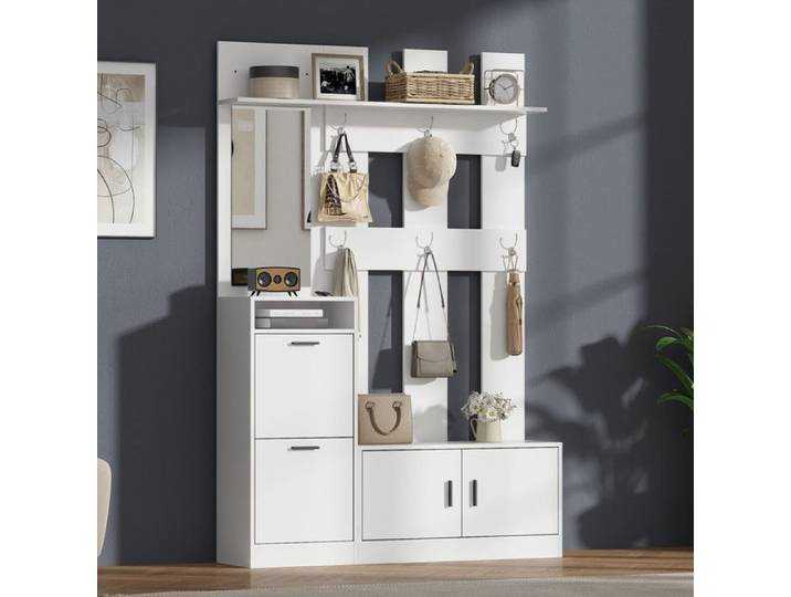 Porte-manteau pour L'entrée miroir et patère armoire murale armoire à chaussures multifonctionnelle blanc 120x30x180cm