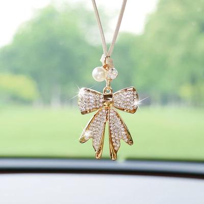 Uplift Picks Diamond Bowtie Car Rearview Mirror Hanging Pendant Ornament white