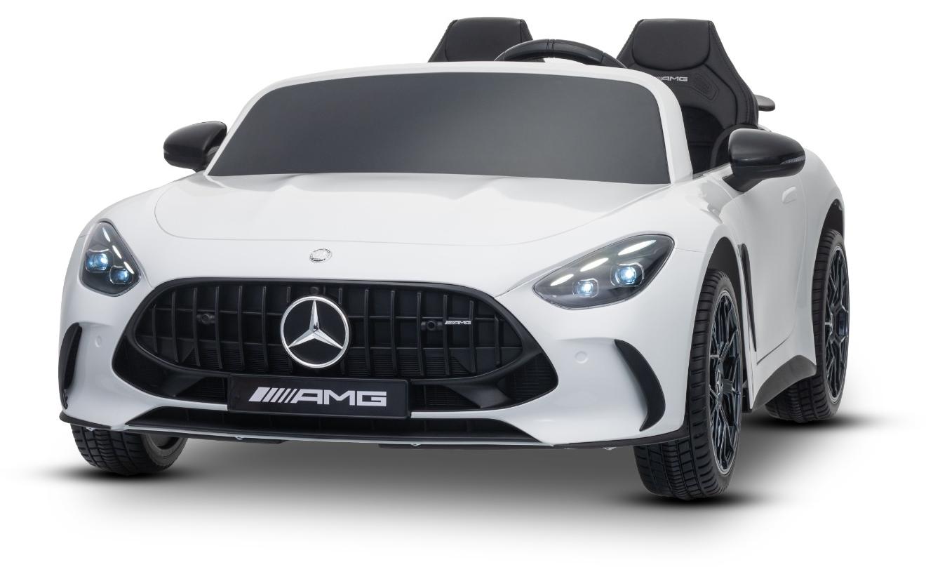 Elektrisches Kinderauto Mercedes GT63 AMG 24V mit 4x4-Antrieb, weiß, Zweisitzer, verstellbarer Fahrersitz, weiche EVA-Räder, 2,4-GHz-Fernbedienung, USB/Bluetooth, 200W-Motoren, Federung, Lithium-Akku, LED-Lichter, ORIGINAL-Lizenz