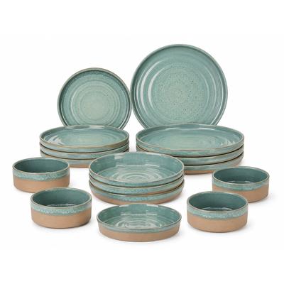 Teller-Set COSY & TRENDY "Basalt, Geschirr-Set, 16-tlg.", ozeangrün, 16, Steinzeug, Geschirr-Sets, Steinzeug, für 4 Personen, rund, spülmaschinengeeignet