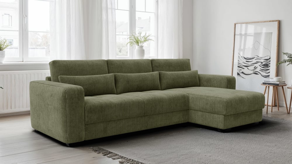 Wozimo Canapé d angle 4 places droit, vert olive Vert 295x91x172cm