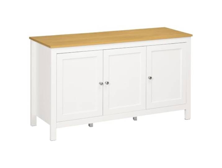 HOMCOM Sideboard Buffetschrank, Kaffeebar Schrank, 3 Türen, Weiß Tischplatte mit Naturholzoptik, 2 verstellbare Regale