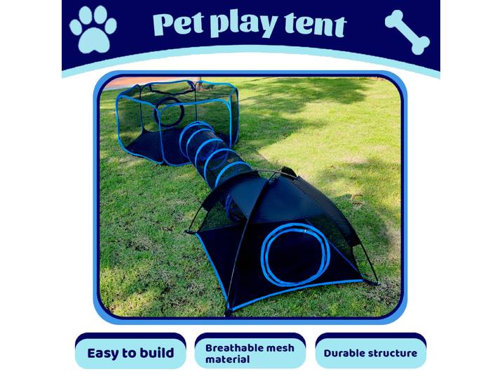 1 Pack Tente de jeu tunnel pour animaux de compagnie pour jardin extérieur, enclos pliable pour chat, ensemble de clôture en maille respirante