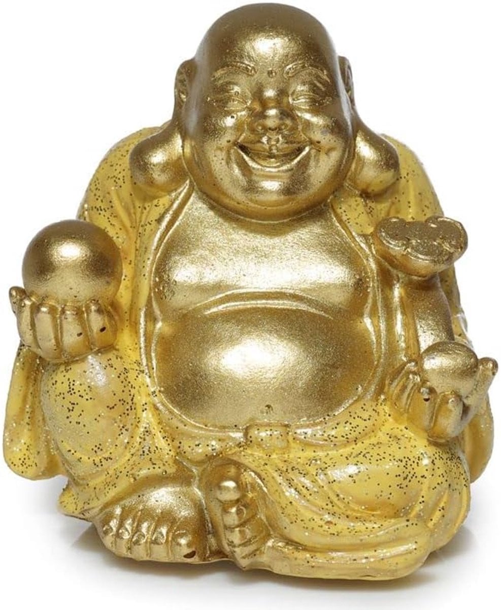 Geel Boeddha Figuur - Glimmer Buik Geluksbeeldje Decoratie - Hoogte: 8 cm