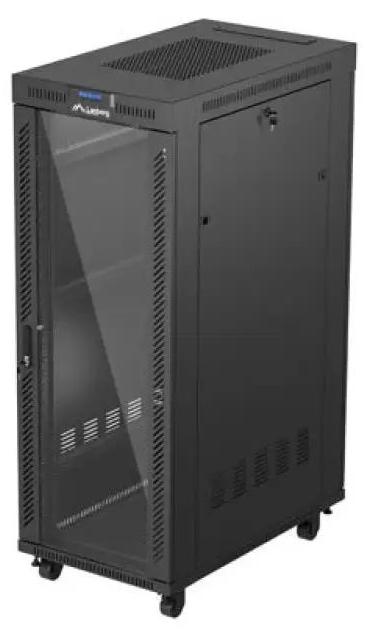 Lanberg FF01-6032-12BL, Bodenmontiertes Regal, 32U, 1200 kg, Lenkrollen, 115 kg, Schwarz