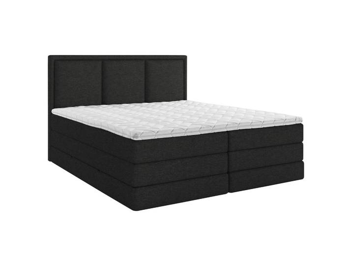 Boxspringbett, Schwarz, 140x200 cm, Textil, Mit Bettkasten & Gepolstertem Kopfteil, Modern, MID.YOU
