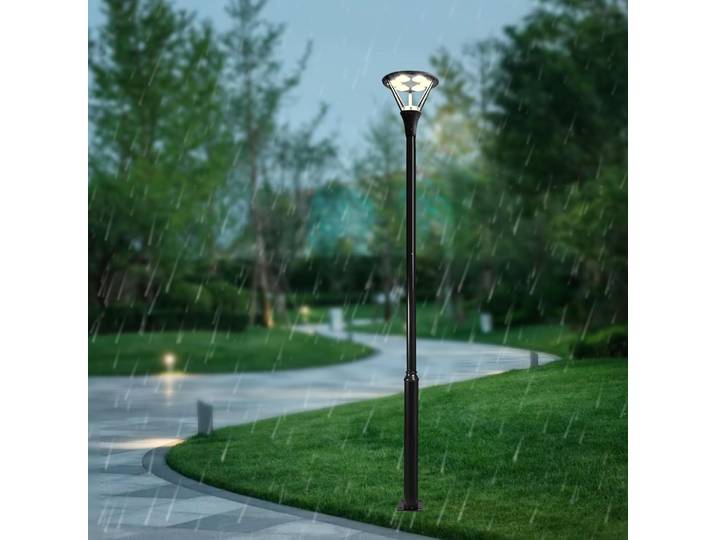 Lampadaire solaire extérieur noir galvanisé, lampadaire séparé avec cage de fixation en acier pour patio (10 pieds 114+76mm)