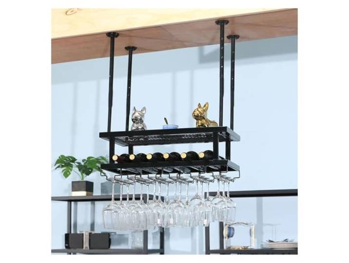 Weinglashalter Metall Weinregal L 60 100 120 150cm Hängendes Weinglasregal Einstellbar Weinflaschenregal Und Stemware-Aufhänger, Große Kapazität Platzsparend Schwarz, Bronze