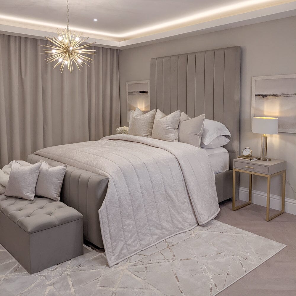 Zana Grey Luxury Panelled Bed, Emperor / Emperor