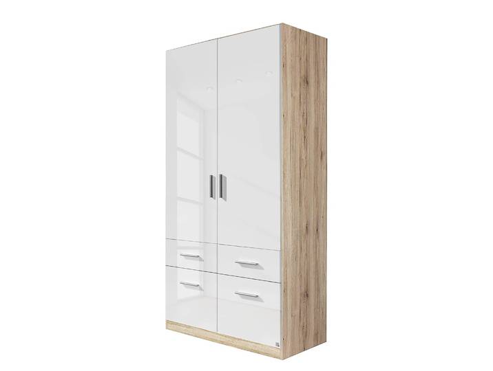 Armoire à portes battantes I 91cm Blanc/Beige/Blanc brillant/Imitation chêne de Sonoma