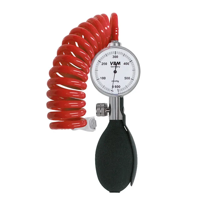 VBM Medizintechnik GmbH VBM Komprimeter-Handmanometer 600 mmHg, mit rotem Spiralschlauch 20-18-602