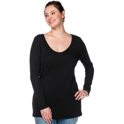 Langarmshirt SHEEGO "Langarmshirt", Damen, Gr. 44/46, schwarz, 100% Baumwolle, unifarben, Rundhals, Shirts Langarmshirt