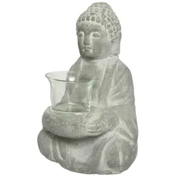 MARELIDA Teelichthalter Buddha Statue Kerzenhalter Zen Deko H: 20cm grau