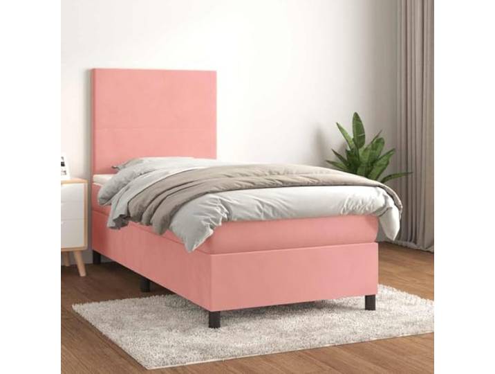 RJPLMFV Bett, Lattenrost, Matratze, Rosa, 80 x 200 cm, Velours Verstellbarer Kopf, Taschenfedern, mittlere Festigkeit, Matratzenschoner inklusive