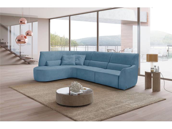 Ecksofa, 330x205 cm, Luxus-Microfaser, Hellblau, Ottomane Links, Retro, EGOITALIANO