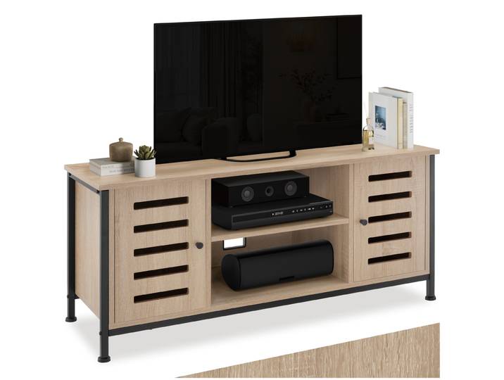 Meuble pour téléviseur Carlow - Bois clair industriel, Chêne Sonoma