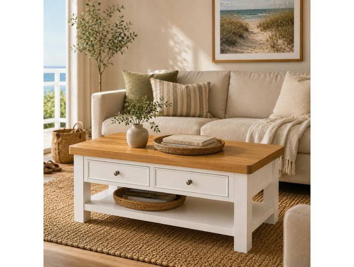 Table basse blanche 2 tiroirs VELIA