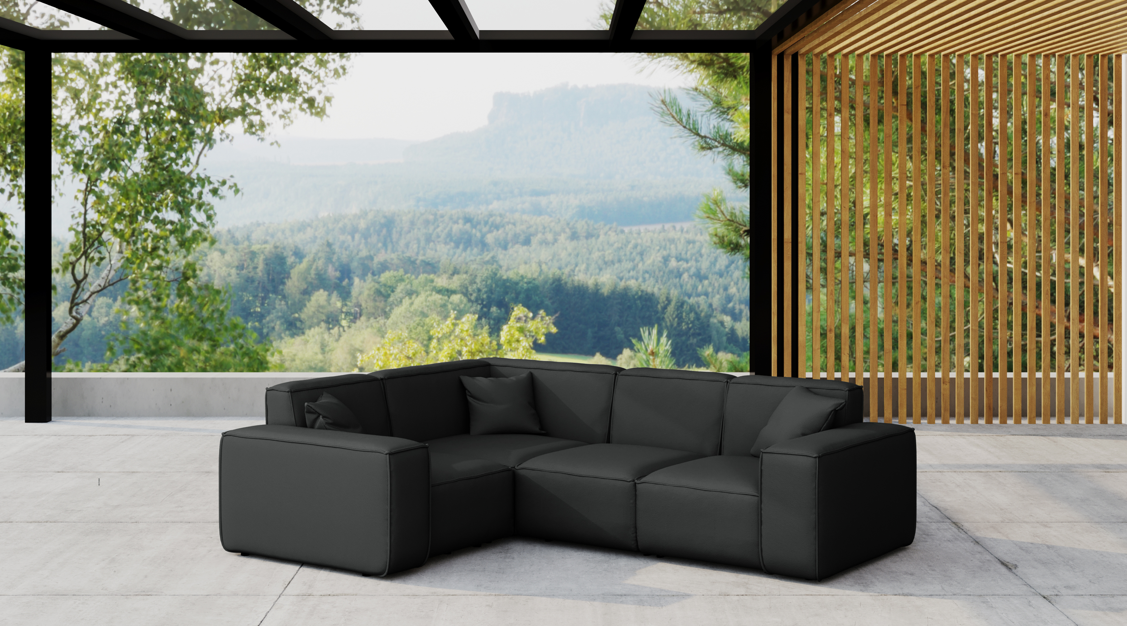 Kaiser Möbel, Gartenmöbel Ecksofa für den Garten MALIBU, die Terrasse, den Hof, gemütliche groß, Gartenmöbel eckcouch, ODYSSEY Schwarz Links