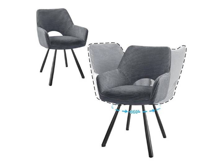 LuxusKollektion Esszimmerstuhl Esszimmerstuhl 2er Set drehbar 360° Drehbar grau 2er Drehbar Stühle