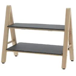 Etagere aus Schiefer & Kiefernholz - 2-stufiger Servierständer für Kuchen, Gebäck, Obst, Tapas - Elegante Präsentation - Natur/Schwarz - 18x28x32cm