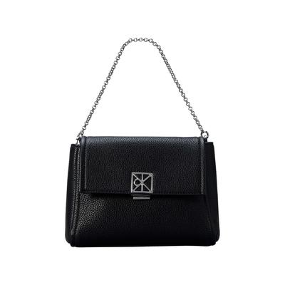 Umhängetasche CALVIN KLEIN "EMBLEM HW PEBBLE CROSSBODY 20", Damen, Gr. B/H/T: 20cm x 17cm x 10cm, schwarz, Lederimitat, unifarben, Taschen Umhängetasche, Abendtasche, Handtasche, Schultertasche mit Zierkette