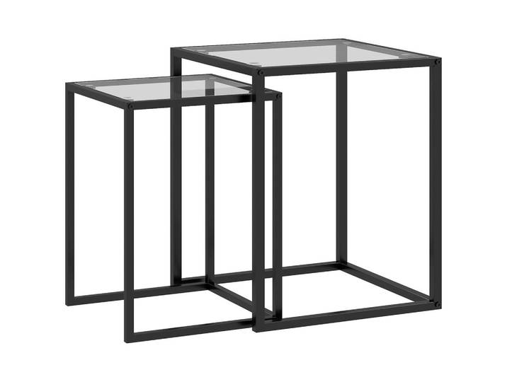 Homcom Beistelltisch 2er Set Stahl Hartglas Schwarz, Metall, Quadratisch, 42x51x42 cm, Wohnzimmer, Wohnzimmertische, Beistelltisch