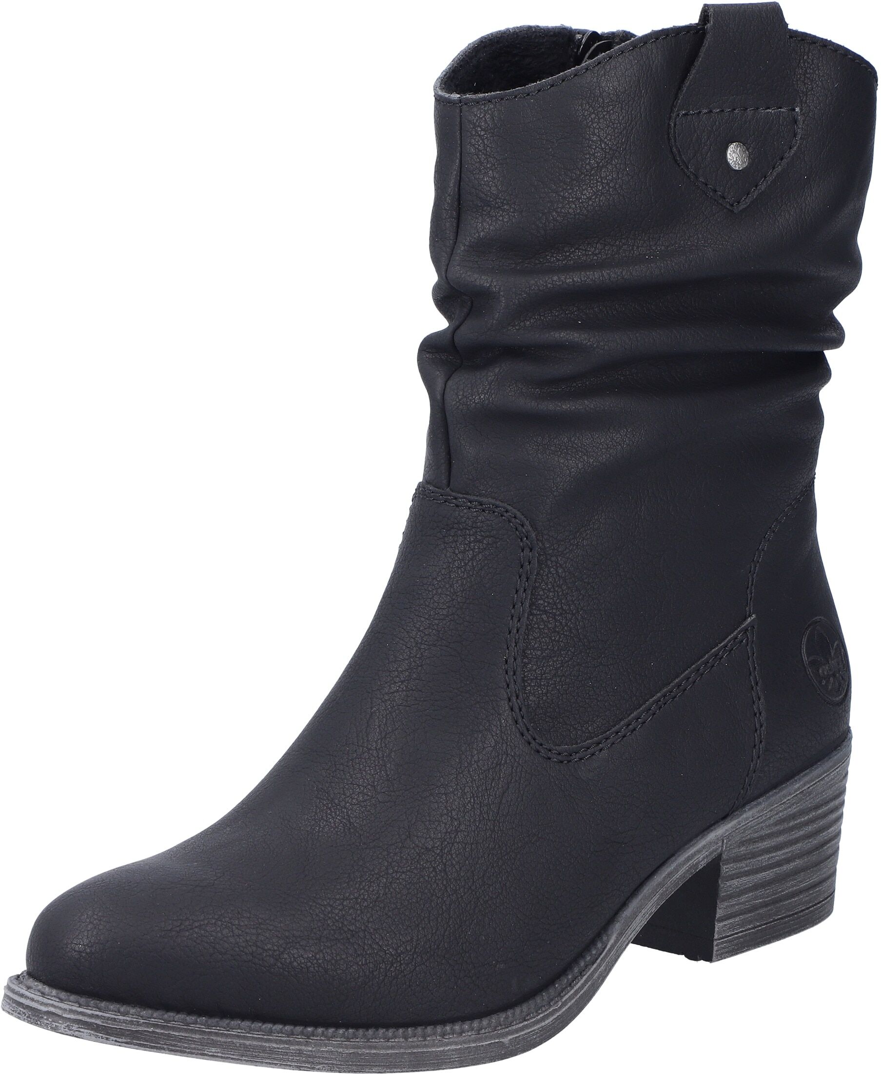Westernstiefelette RIEKER, Damen, Gr. 36, wärmend, schwarz, Lederimitat, Schuhe Westernstiefelette, Cowboyboots, slouchy Schaft, Blockabsatz, mit Innen-Reissverschluss schwarz 36, wärmend