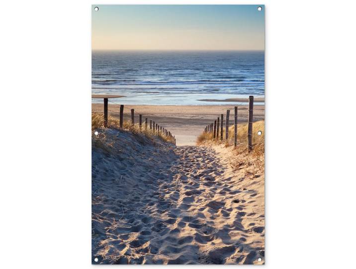 OnlyWow Gartenposter - Strand - Meer - Niederlande - Dünen - Sonne - 80x120 cm, Sandfarben, Kunststoff, Rechteckig, 80x120x0.2 cm, Bilder & Rahmen, Bilder, Wandbilder