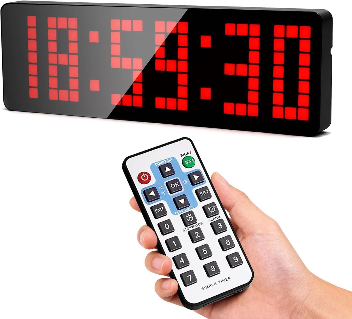 ShopVlot Fitness timer 13,2 inch LED digitale wandklok met terugteltimer voor trainingen