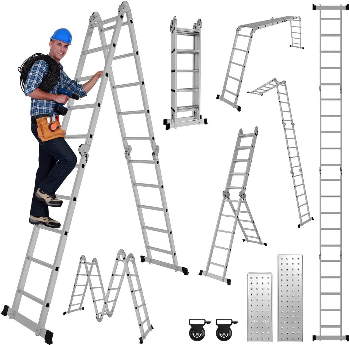 Multifunctionele 7-in-1 vouwladder werkladder met 470 cm lengte