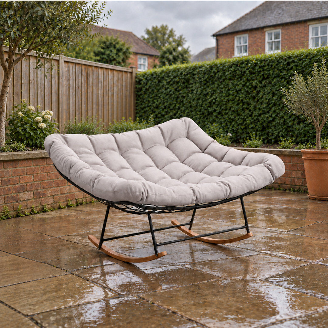 Bloomsbury Market Outdoor Double Rocking Chair Patio Rocker Chair Light Grey 80cm H X 147cm W X 112cm D