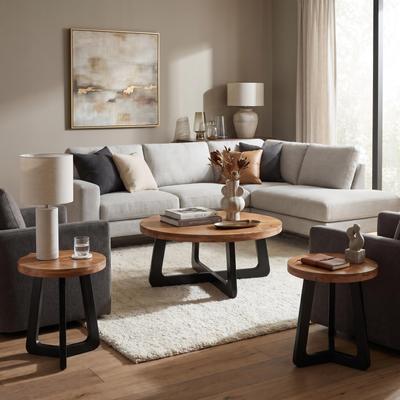 Taran Designs Ava Modern 2-Piece Round Solid Wood Living Room Table Set