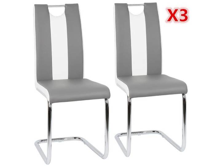 Chaise - JADE - Lot de 6 - Gris et Blanc - Simili - Design contemporain