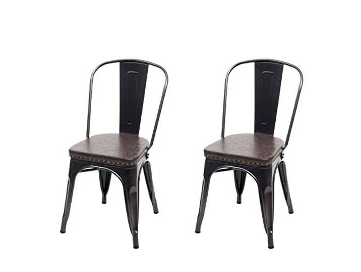 Mendler 2er-Set Esszimmerstuhl HWC-H10e Metall Industrial - schwarz-braun Küchenstuhl, Stuhl, Chesterfield, Kunstleder, Gastronomie