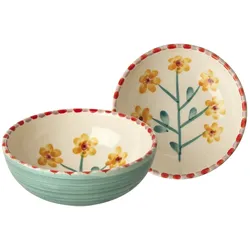RICE Keramik Schale mit Handgemalter Gelbe Blume, 350 ml Ø 13 cm, H:5 cm
