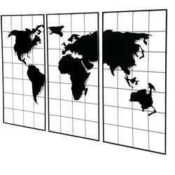 DanDiBo Wanddekoration Weltkarte Metall 170x100 cm Schwarz 3-teilig Dekoschild 210329 Wandbild Weltatlas Dekoration Schild Wand Wandkunst