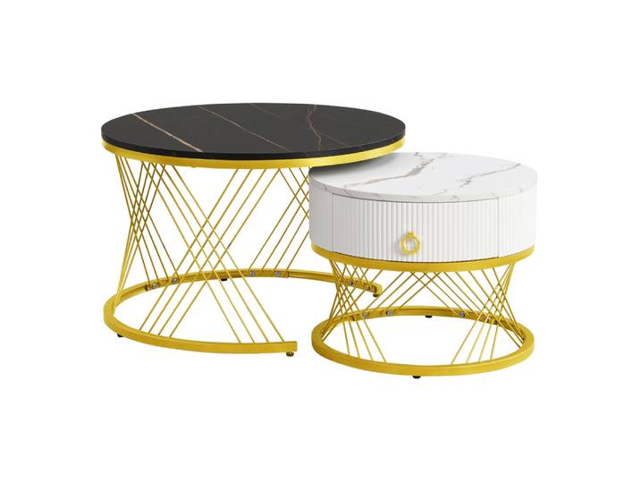 Tables basses gigognes 2 pièces noires avec tiroir 70x70x45 cm