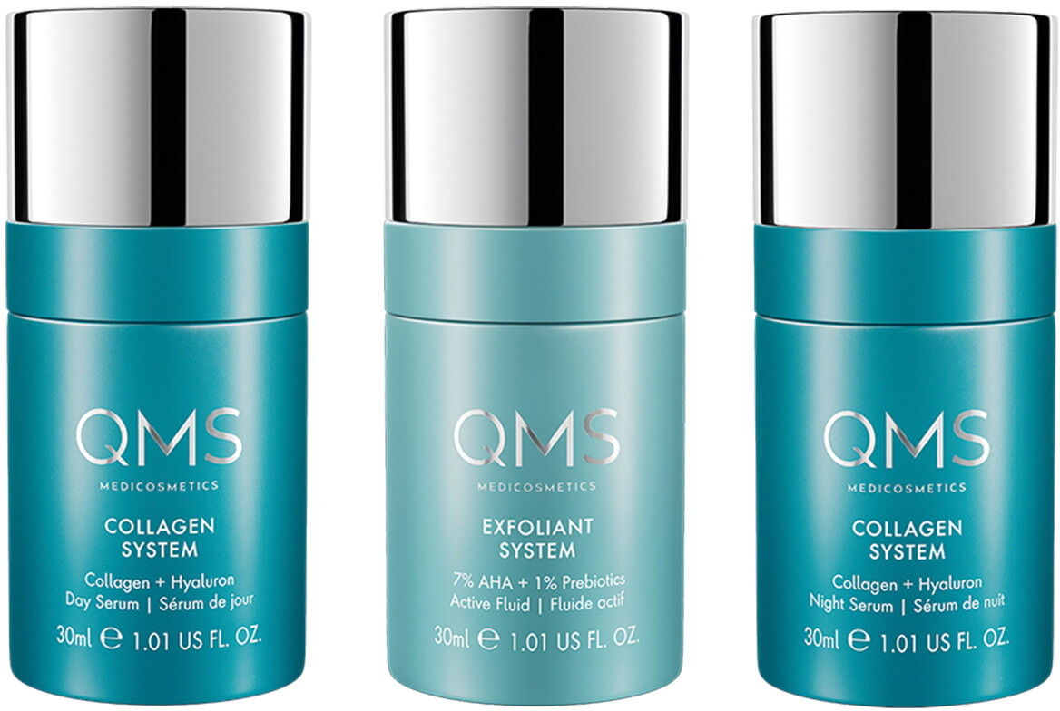 90ml QMS Collagen + Exfoliant Set Strong (Day Serum 30ml + Fluid 30ml + Night Serum 30ml)