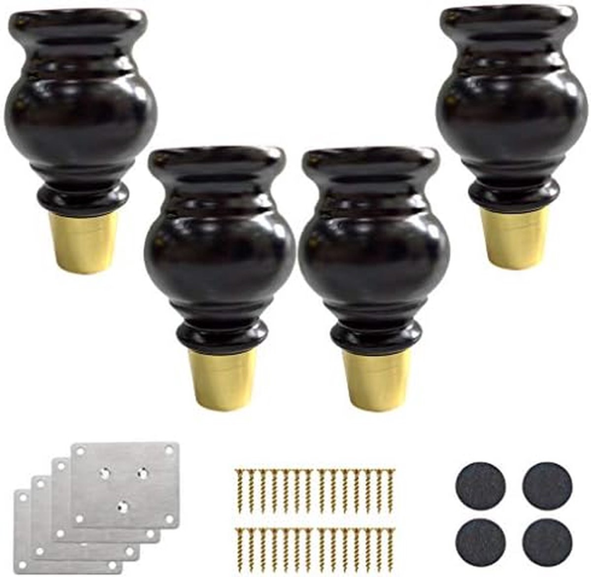 Set van zwarte pompoenpoten van massief hardhout, hoogte: 15 cm