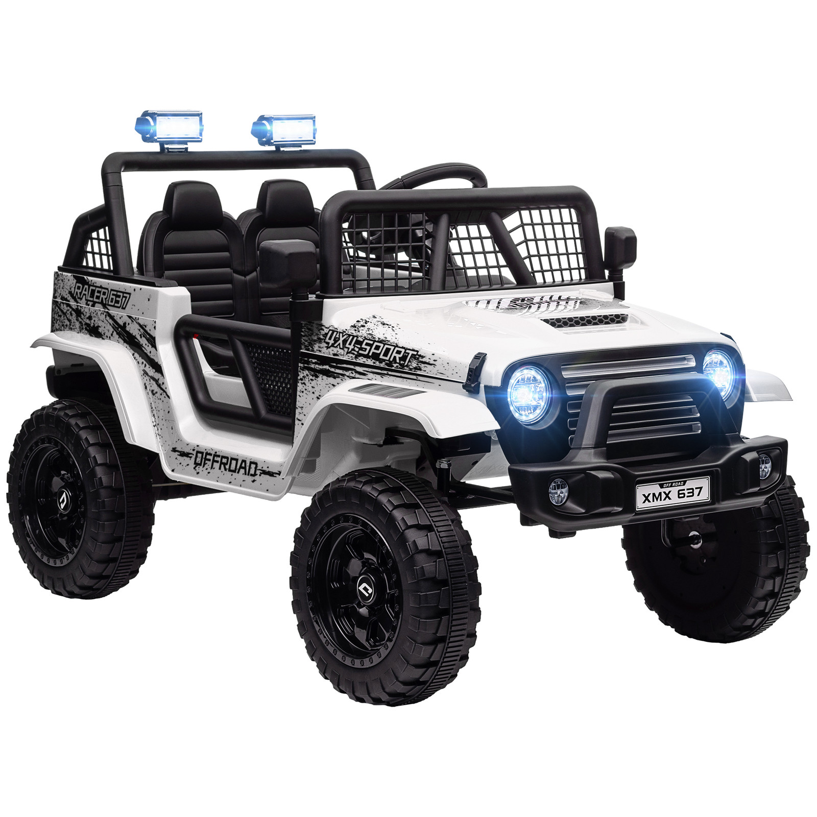 AIYAPLAY Elektrische kinderauto met zachte vering, bestuurbaar op afstand, LED-lampen en claxon, 12V, wit