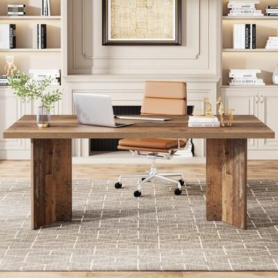 Envelor "Tribesigns 63"" Wood Executive Desk, Farmhouse Computer Desk with Large Tabletop"