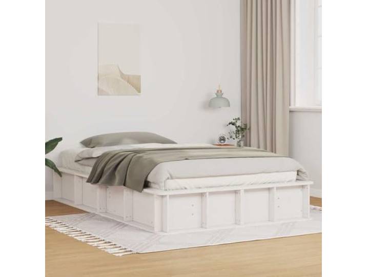 Massives Kiefernholz Plattformbettgestell Modern 140 x 190 cm Weiß Bettrahmen Weiß 140x190 cm Massives Kiefernholz Plattformbettgestell Stabil Schlafzimmer Lattenrost Inklusive