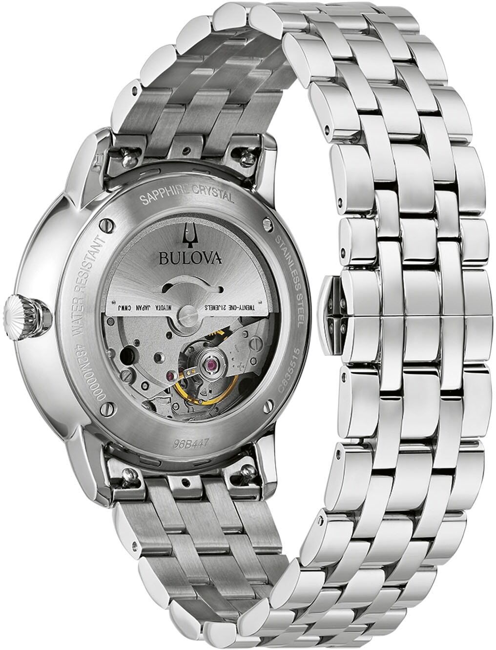 Automatikuhr BULOVA, silber (silberfarben, blau), Armbanduhren, Herren, silberfarben, Automatikuhr, Armbanduhr, Herrenuhr, Mechanische Uhr, Edelstahlarmband, analog, Tag