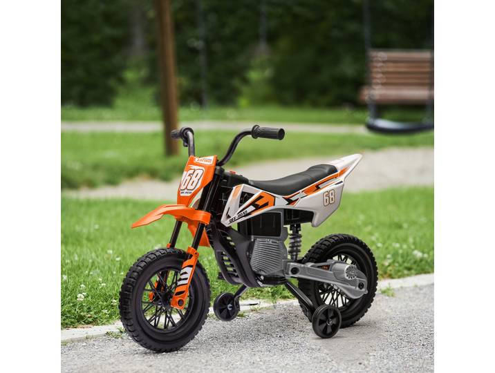 AIYAPLAY Moto électrique pour enfant moto cross pour enfants de 3 à 6 ans 2 moteurs 12V vitesse 5 km/h 109,5x60x72,5cm orange