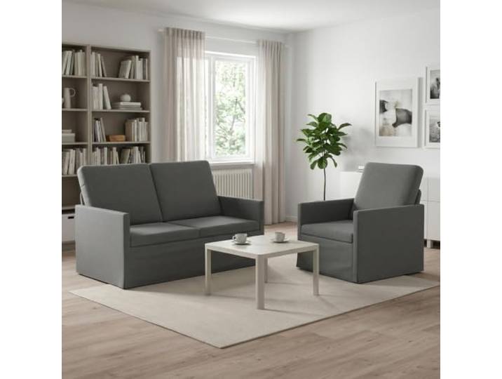 Sofa-Set 2 Stück Dunkelgrau Samt Metallrahmen Kissenrücken-Design, Schaum- und Faserfüllung, für Wohnzimmer und Arbeitszimmer, zeitloser Stil