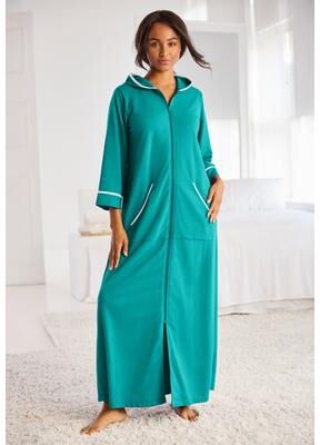 Plus Size Women's Long French Terry Robe by Dreams & Co. in Aquamarine (Size 3X)