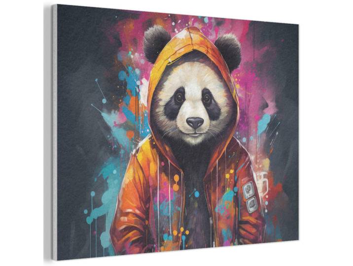 MuchoWow Akustikbild - Panda - Jacke - Graffiti - Orange - 70x50, Kunststoff, Rechteckig, 70x50x0.9 cm, Wandverkleidung, Akustikpaneele