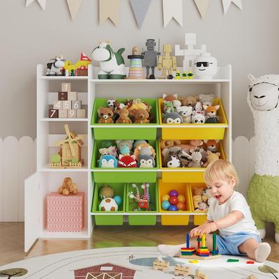 Garvee Kids Toy Storage Organizer w/ 8 Removable Bins & Bookshelf, Engineered Wood