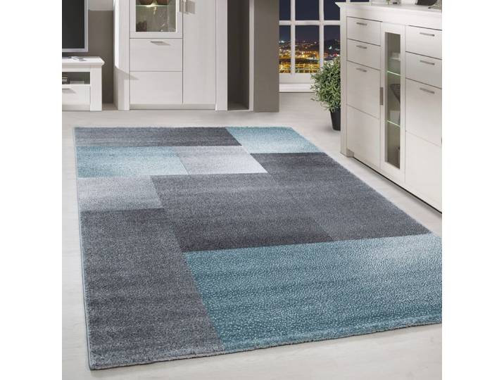 Homebyhome Tapis de salon motif à carreaux abstrait Bleu Tapis 120x170 cm à poils courts tapis doux